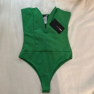 Green Strapless Deep Plunge Bodysuit
